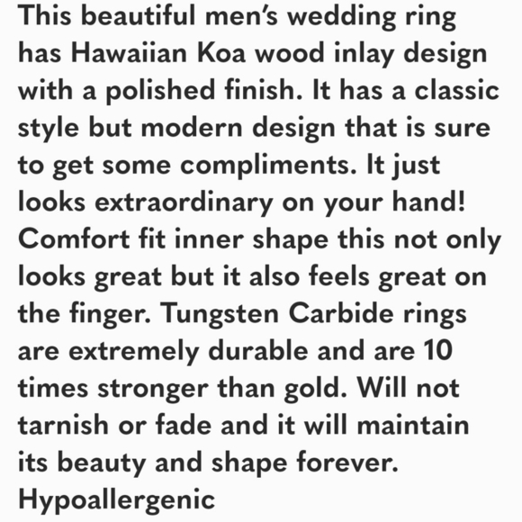 NEW Mens KOA Hawaiian Wood Grain Tungsten Band Ring Anniversary Wedding Popular - Picture 2 of 9